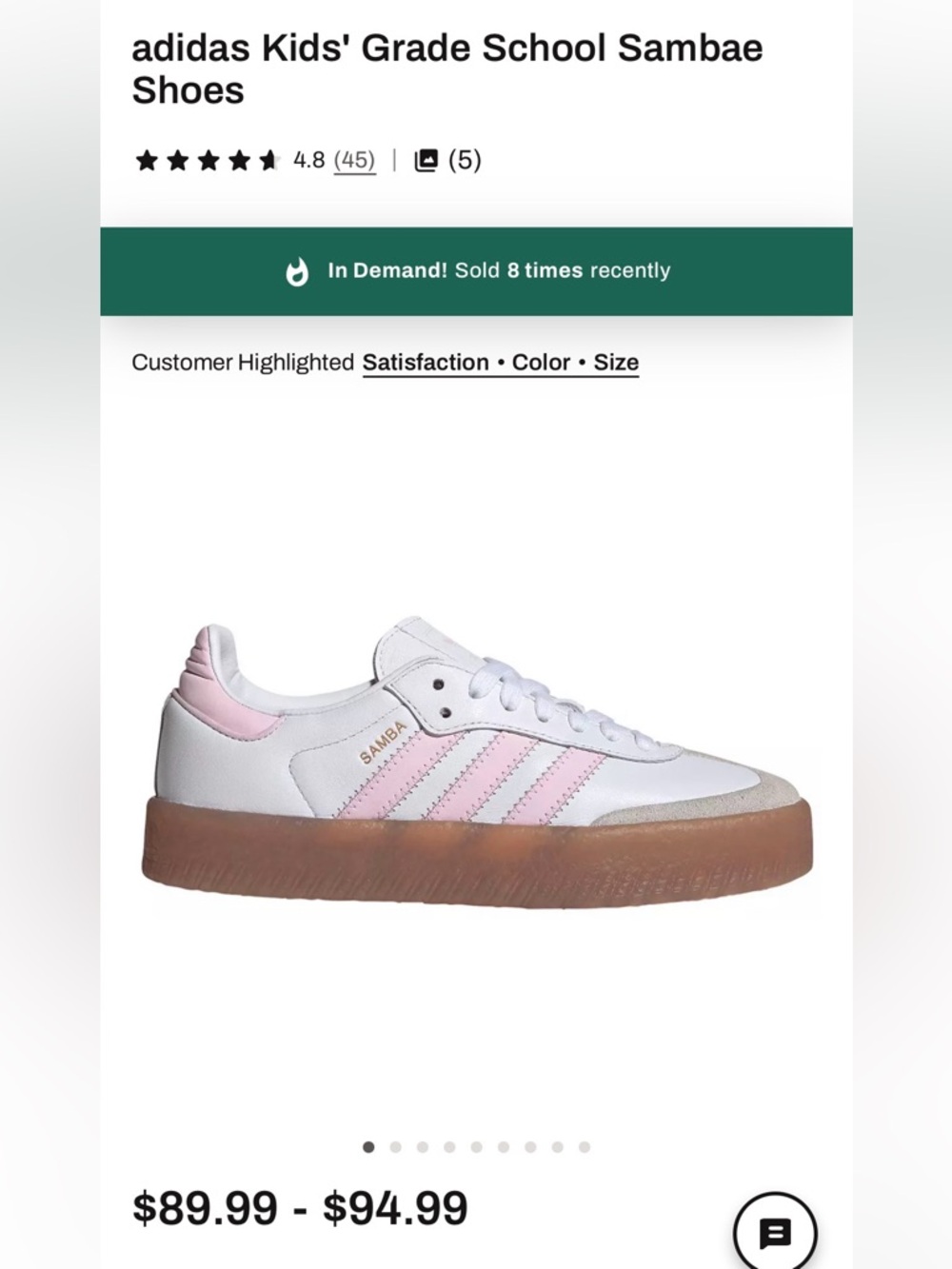 Adidas White and Pink Sambas size 7 IN KIDS - Picture 5 of 5